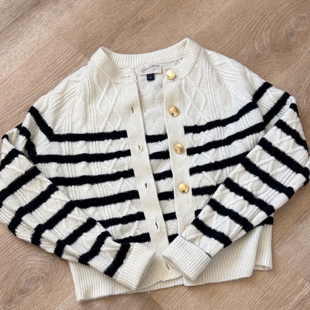 Universal Thread Black and White Striped Cardigan
